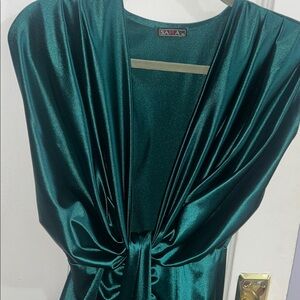 Sara Teal Satin Gown
